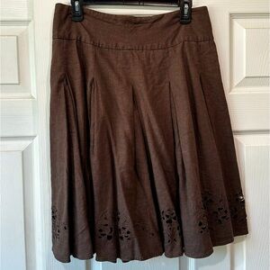 Fit & Flair Linen Knee Length Skirt with Floral Cutouts, Women’s 10